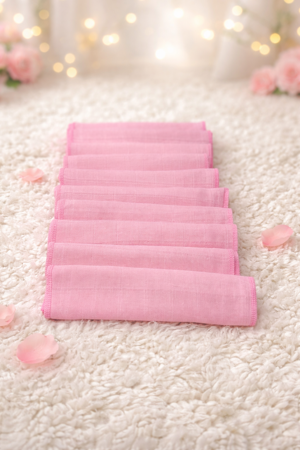 Pembe Müslin Ağız Silme Mendili 10'lu - %100 Pamuk