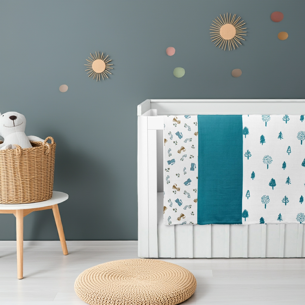 Mavi Orman Serisi – 3'lü Müslin Battaniye Seti - %100 Pamuk